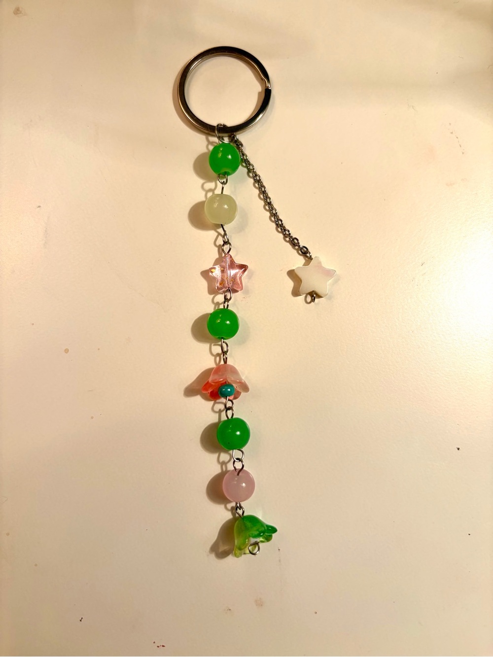 Fairy Green & Pink Beaded Star Keychain